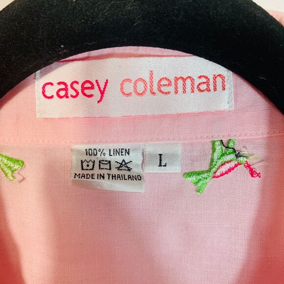 Casey Coleman Pink Embroidered Linen Shirt Large Cottagecore Festival Blouse - Picture 3 of 6